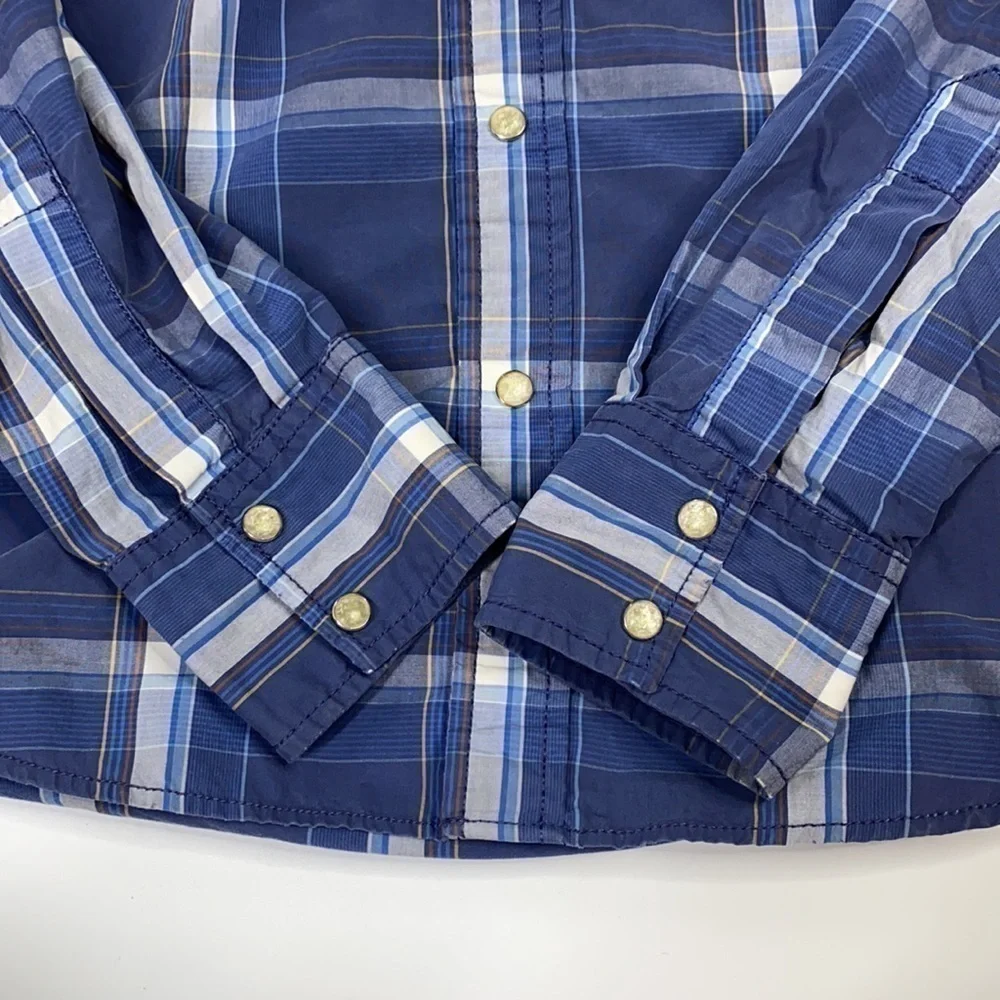 Hollister Western Styling Long Sleeve Blue Plaid Shirt Size Small